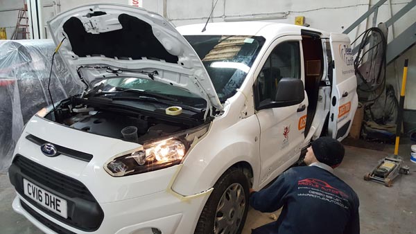 White Ford van resprayed to a clean finish
